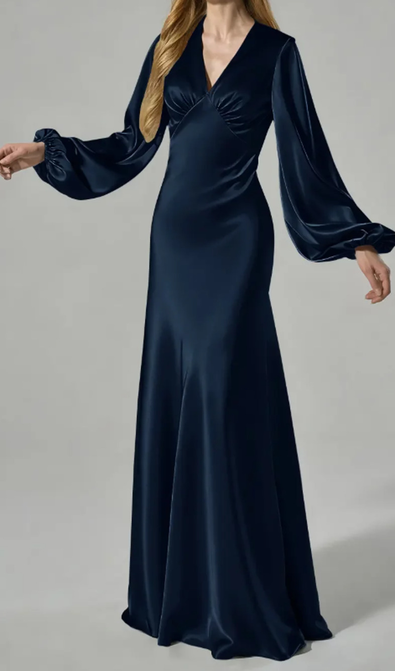 AW BRIDAL sz 6 crystal satin dark navy blue Hyacinth bridesmaid maxi dress b20